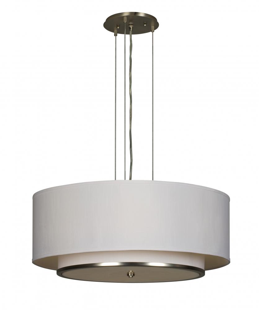 Six Light Satin Nickel White Opal Glass White Linen Shade Drum Shade Pendant