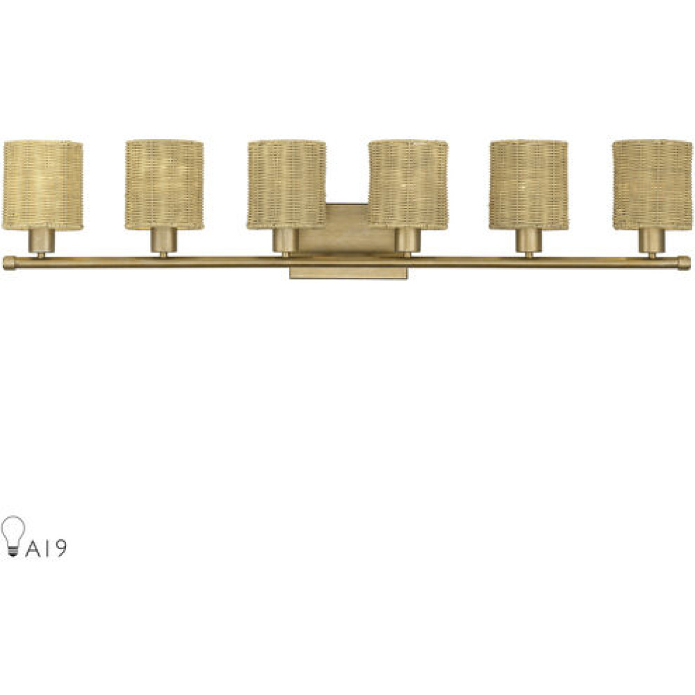 6 Light Antique Gold Leaf Extra Large Vanity Sconce