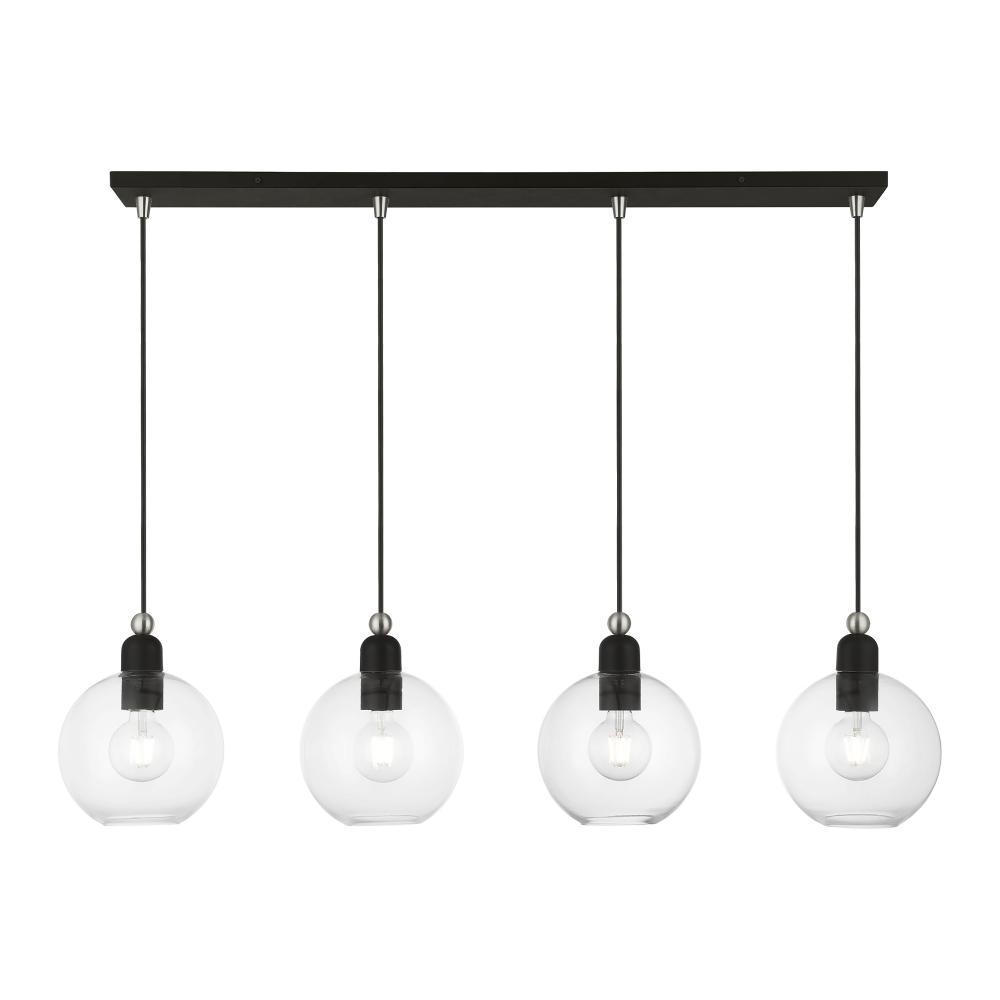 4 Light Black with Brushed Nickel Accents Sphere Linear Chandelier