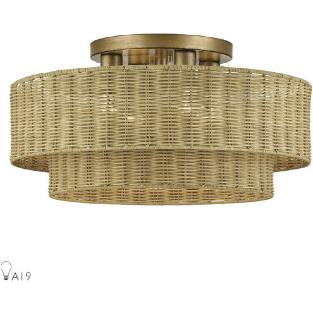 4 Light Antique Gold Leaf Extra Large Semi-Flush