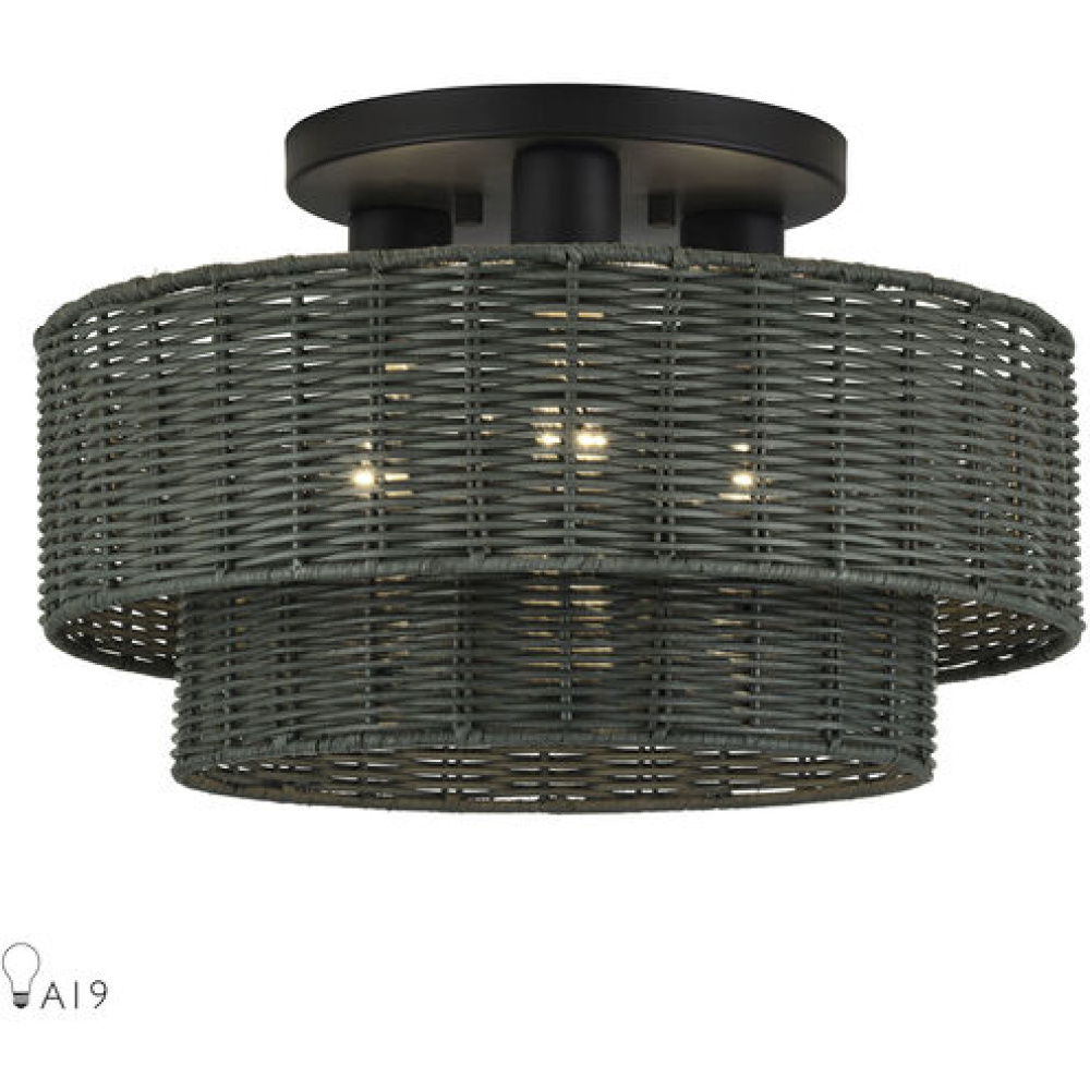 3 Light Black Large Semi-Flush