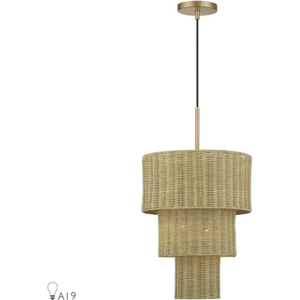 2 Light Antique Gold Leaf Pendant