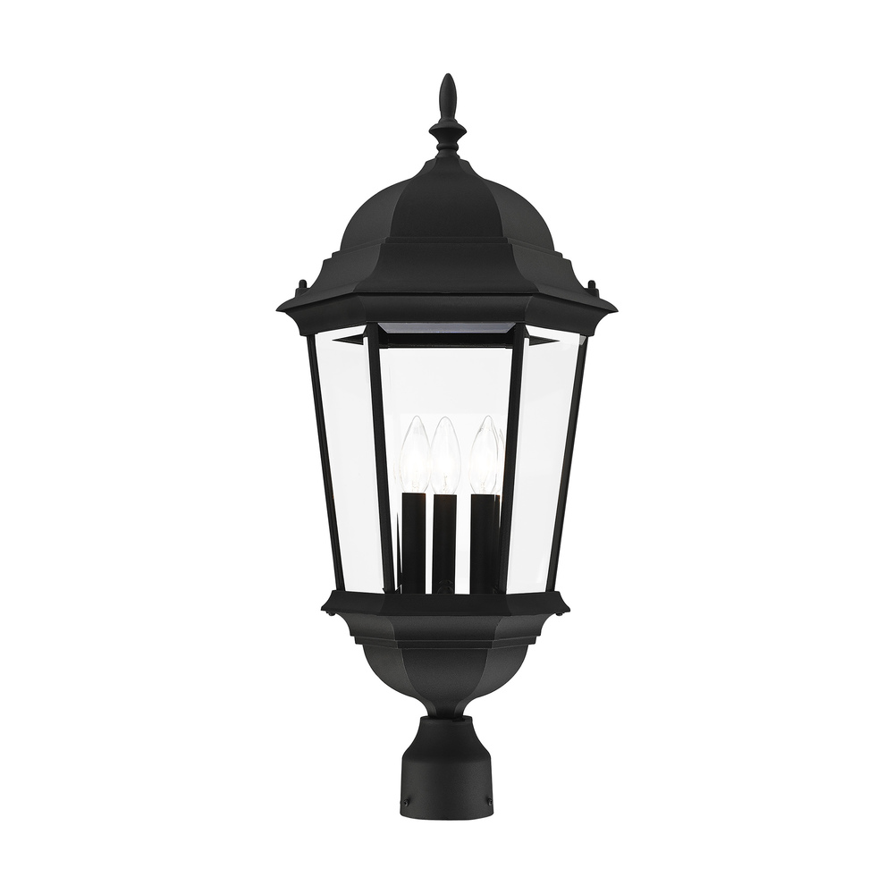 3 Lt Textured Black Outdoor Post Top Lantern