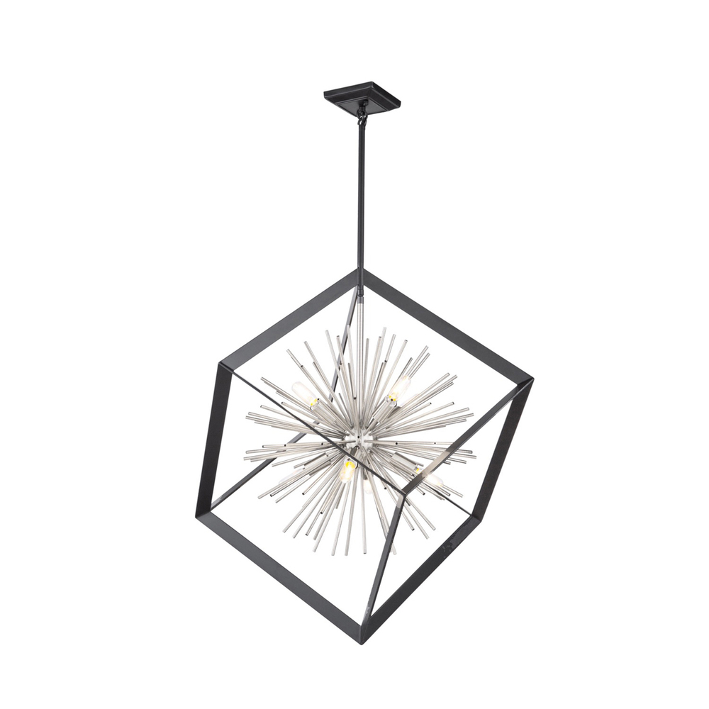 Sunburst  8 Light Chandelier (Matte Black & Chrome)