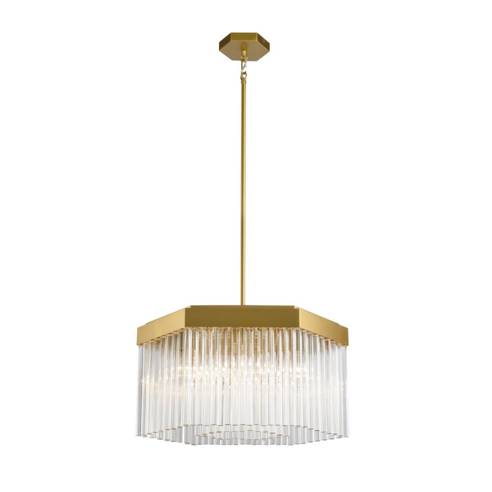 Emma 7 Light Chandelier, Brushed Brass with Glass Rods