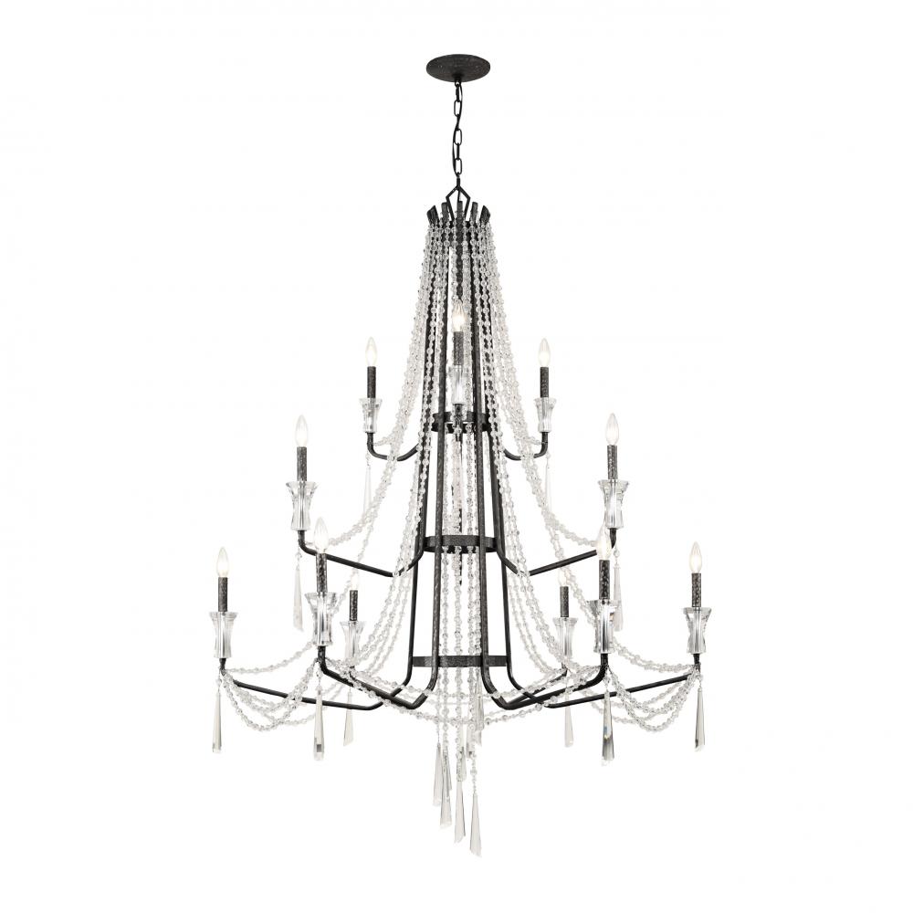 Barcelona 12-Lt 3-Tier Crystal Chandelier - Onyx