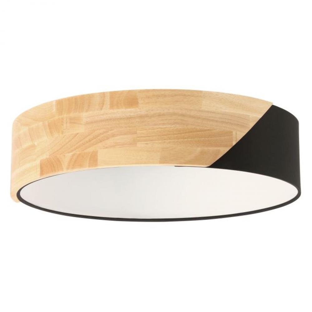 2 LT Ceiling Light With Black Fabric and Wood Finish and white plastic diffuser