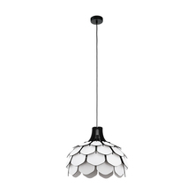 Eglo 98316A - 1 LT Pendant w/ Black Finish & White Wooden Shade w/ Black accents