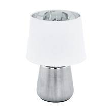 Eglo 99329A - 1 LT Table Lamp w/ Silver Finish & White w/ Silver Interior Fabric Shade