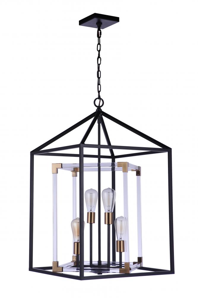 Aaron 4 Light Pendant in Flat Black/Satin Brass