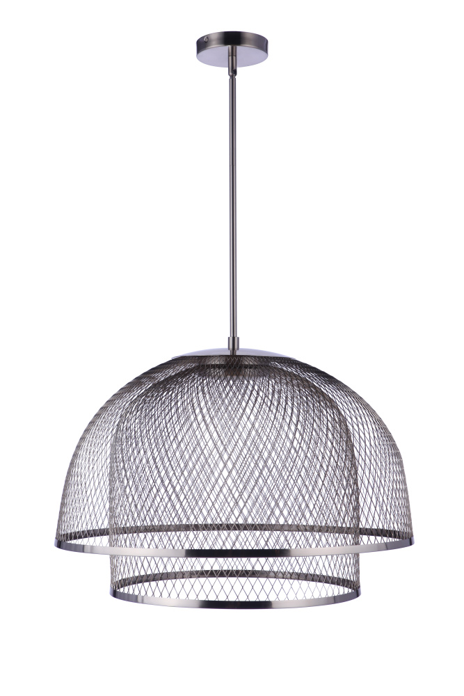 24.25 Diameter Sculptural Statement Metal Mesh Dome 2 Shade Pendant in Brushed Polished Nickel