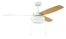 Craftmade INT52W3 - Intrepid 52" 3-Blade Ceiling Fan in White w/ White/Ash Blades; Integrated Light Kit