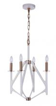 Craftmade 55534-MWWSB - The Reserve 4 Light Chandelier in Matte White/Satin Brass