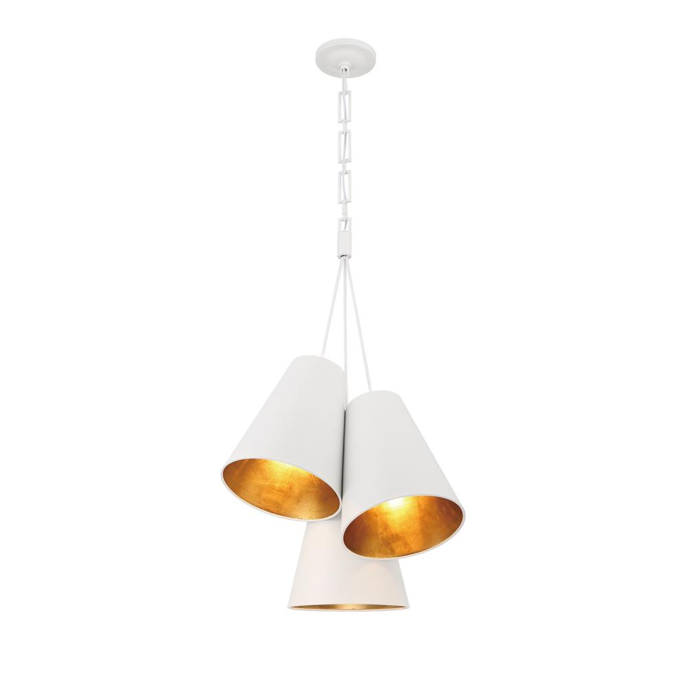 Brian Patrick Flynn Alston 3 Light Matte White + Antique Gold Pendant