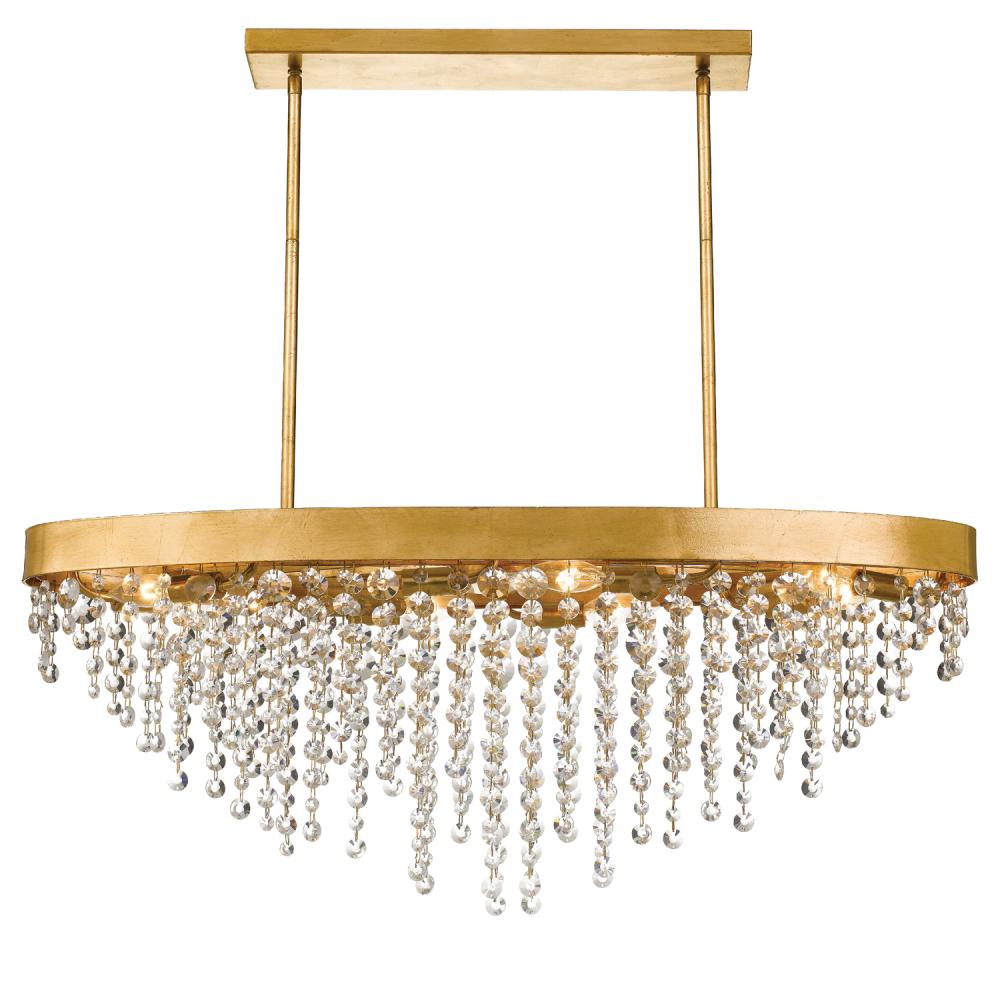 Winham 8 Light Antique Gold Crystal Linear Oval Chandelier