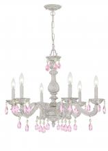 Crystorama 5036-AW-RO-MWP - Paris Market 6 Light Rose Crystal Antique White Chandelier