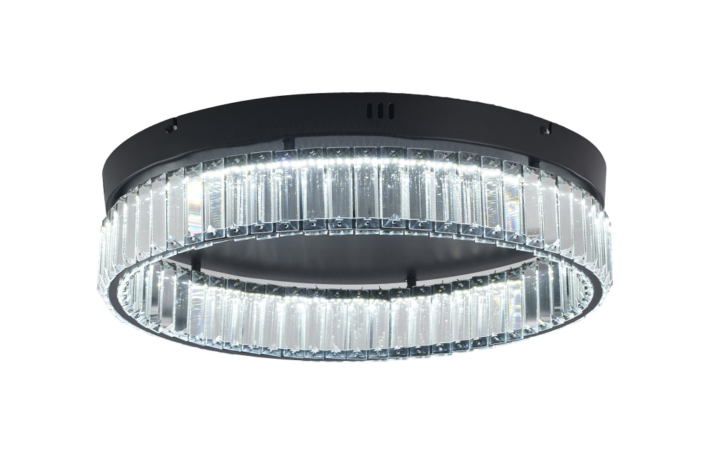 1-Light Black Dimmable LED Flush Mount With Clear Crystals