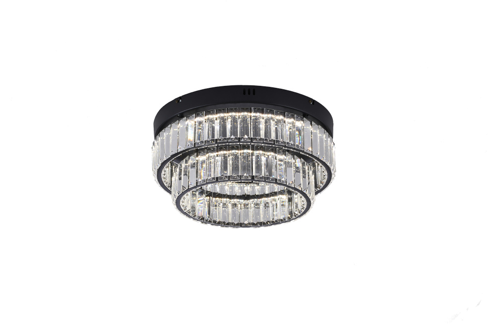 2-Light Black Dimmable LED Flush Mount With Clear Crystals