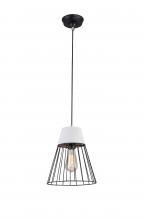Bethel International DU147P9G - 1-Light Grey Single Pendant With A Black Metal Cage Shade