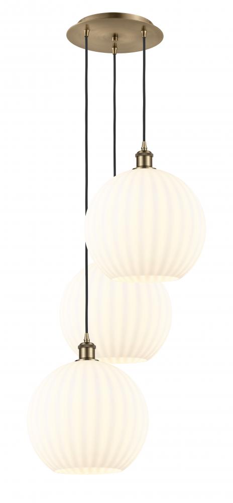 White Venetian - 3 Light - 19 inch - Antique Brass - Cord Hung - Multi Pendant