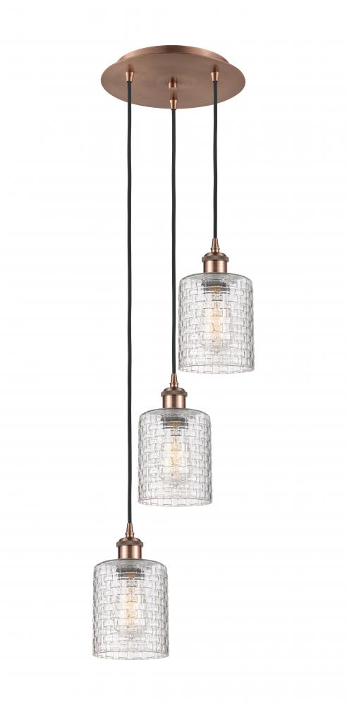 Cobbleskill - 3 Light - 12 inch - Antique Copper - Cord Hung - Multi Pendant