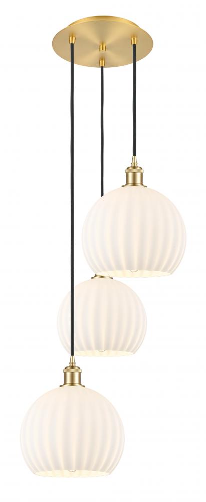 White Venetian - 3 Light - 17 inch - Satin Gold - Cord Hung - Multi Pendant