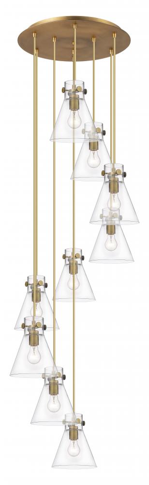 Newton Cone - 9 Light - 22 inch - Brushed Brass - Multi Pendant