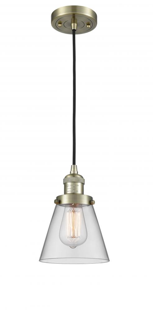 Cone - 1 Light - 6 inch - Antique Brass - Cord hung - Mini Pendant