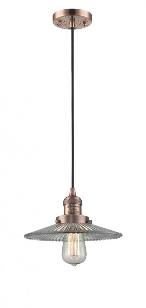 Halophane - 1 Light - 9 inch - Antique Copper - Cord hung - Mini Pendant