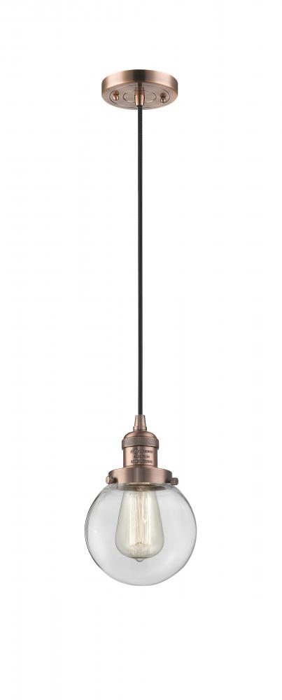 Beacon - 1 Light - 6 inch - Antique Copper - Cord hung - Mini Pendant