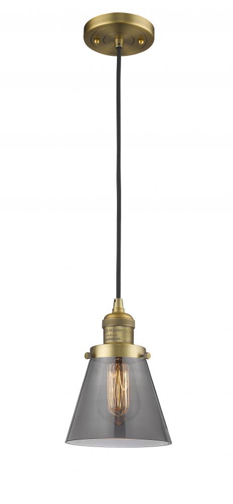 Cone - 1 Light - 6 inch - Brushed Brass - Cord hung - Mini Pendant