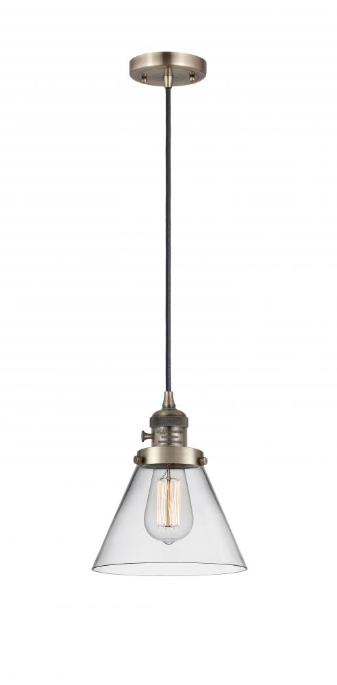 Cone - 1 Light - 8 inch - Antique Brass - Cord hung - Mini Pendant