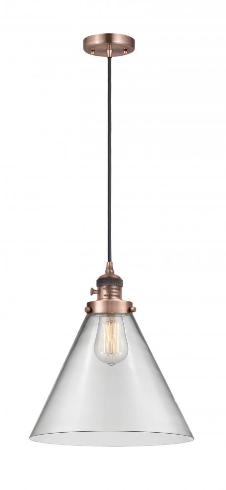 Cone - 1 Light - 12 inch - Antique Copper - Cord hung - Mini Pendant