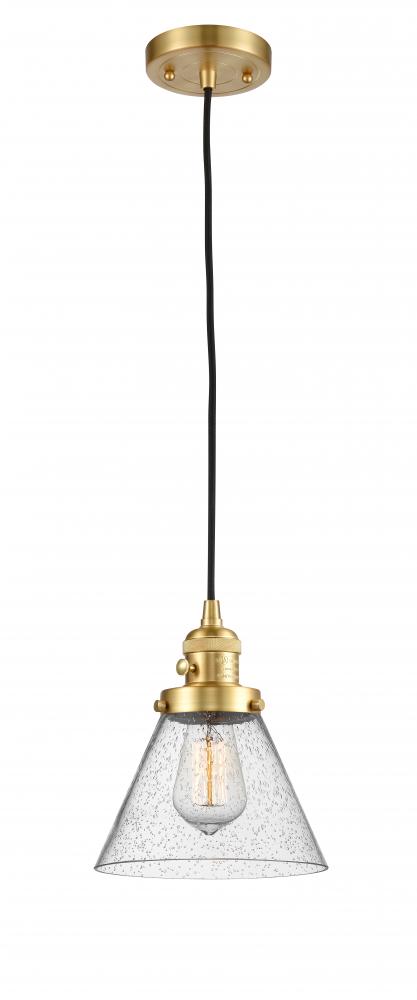 Cone - 1 Light - 8 inch - Satin Gold - Cord hung - Mini Pendant