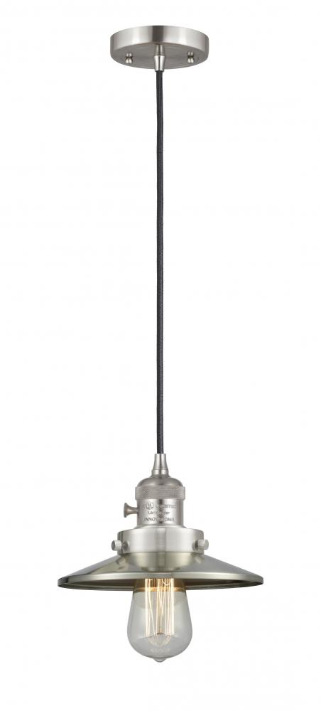 Railroad - 1 Light - 8 inch - Brushed Satin Nickel - Cord hung - Mini Pendant