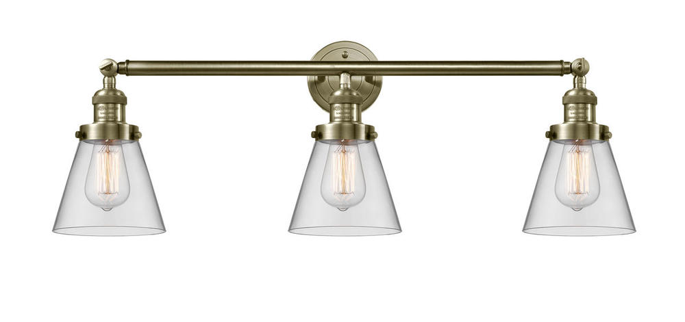 Cone - 3 Light - 30 inch - Antique Brass - Bath Vanity Light