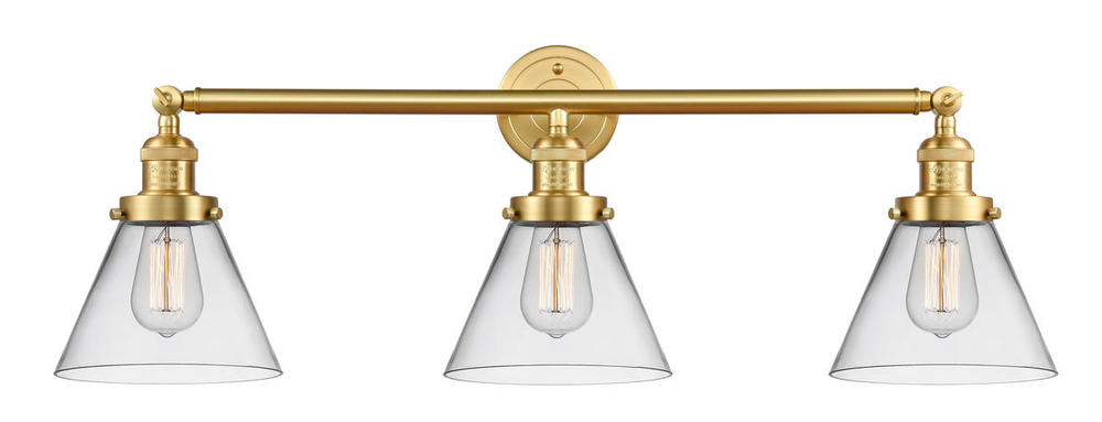 Cone - 3 Light - 32 inch - Satin Gold - Bath Vanity Light