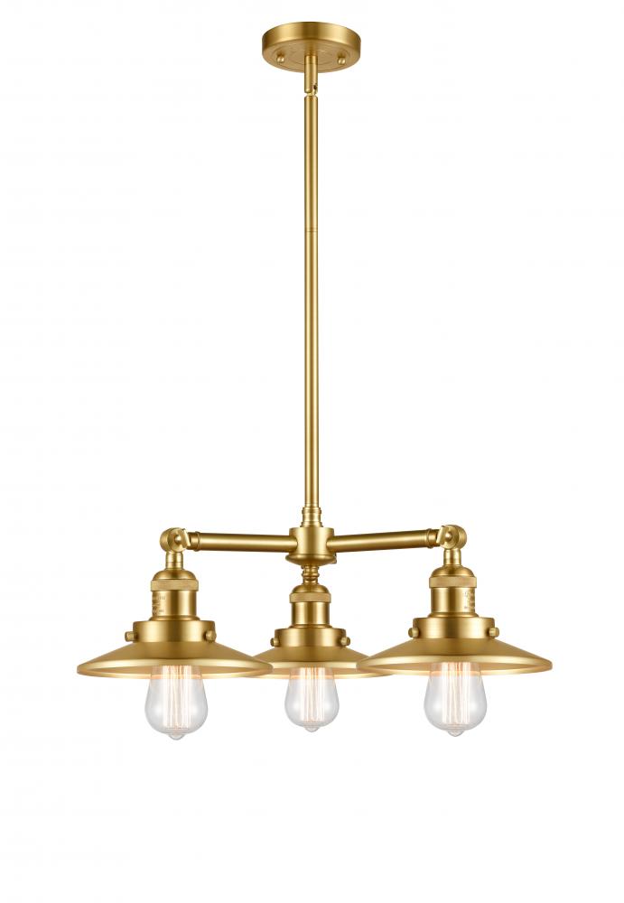 Railroad - 3 Light - 19 inch - Satin Gold - Stem Hung - Chandelier