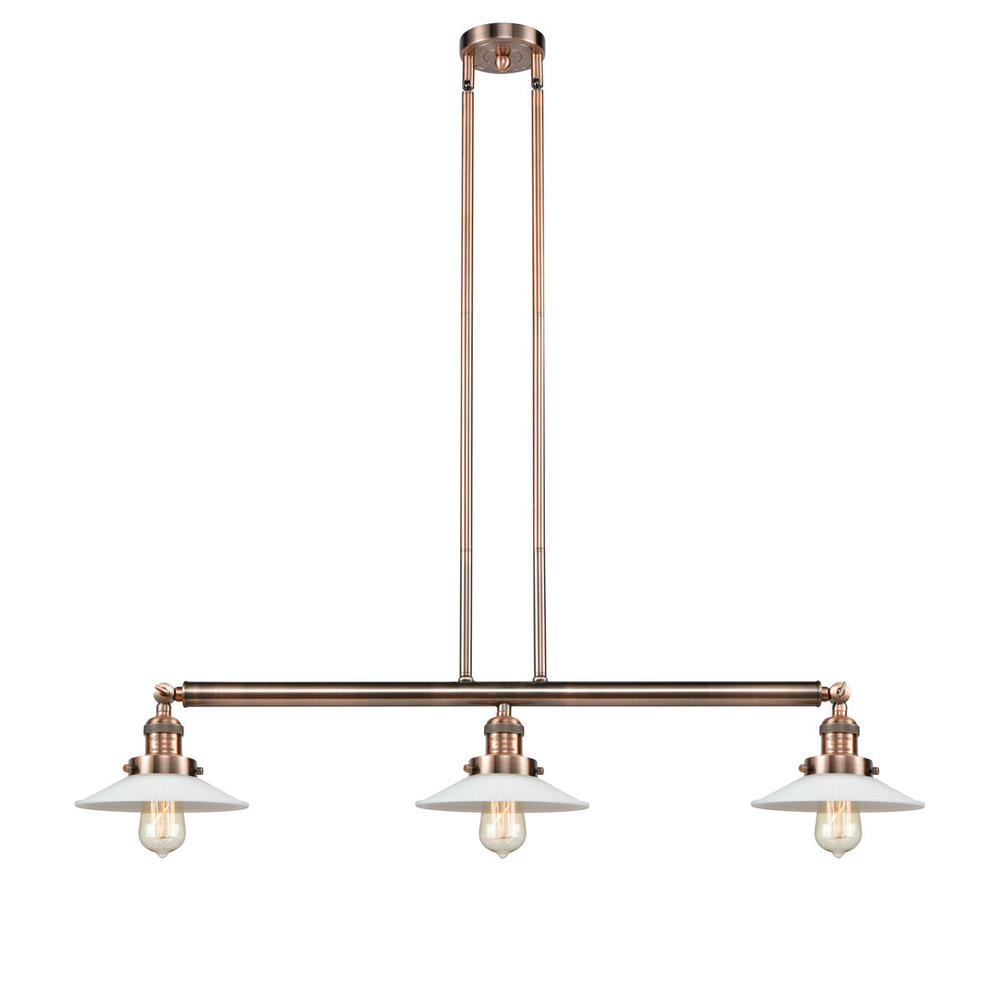 Halophane - 3 Light - 41 inch - Antique Copper - Stem Hung - Island Light