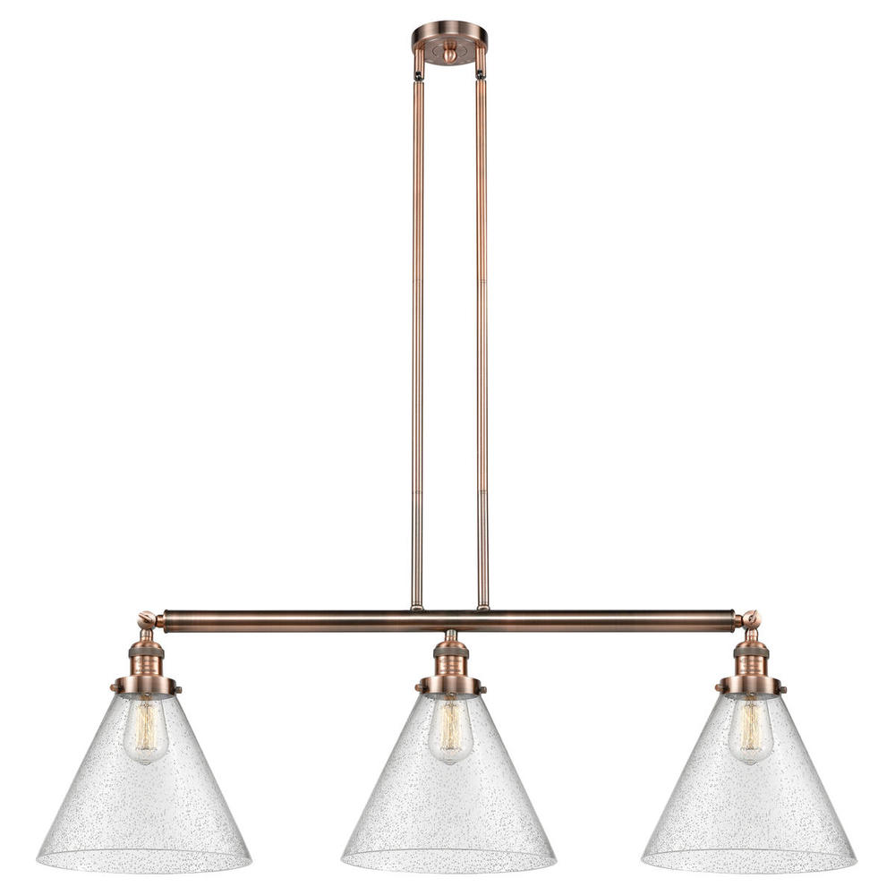 Cone - 3 Light - 44 inch - Antique Copper - Stem Hung - Island Light