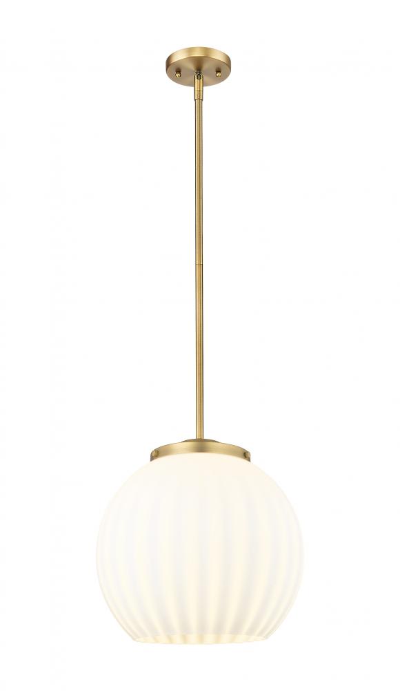 White Venetian - 1 Light - 14 inch - Brushed Brass - Stem Hung - Pendant