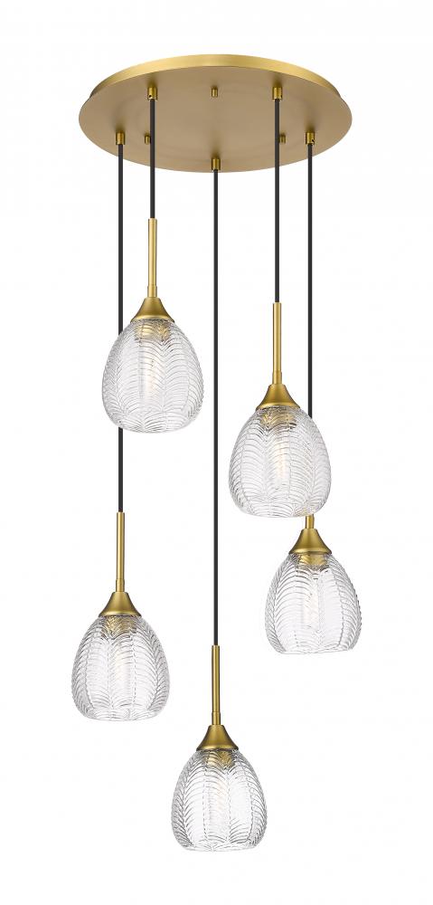 Berkshire - 5 Light - 19 inch - Brushed Brass - Cord Hung - Multi Pendant