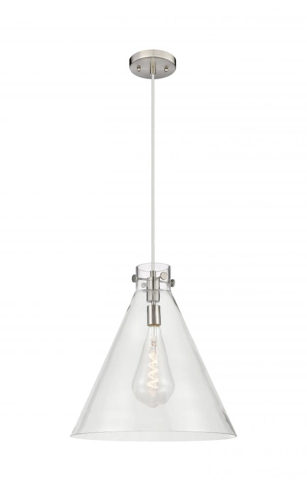 Newton Cone - 1 Light - 18 inch - Satin Nickel - Cord hung - Pendant