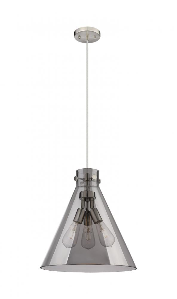 Newton Cone - 3 Light - 16 inch - Satin Nickel - Cord hung - Pendant