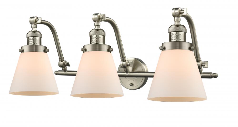 Cone - 3 Light - 28 inch - Brushed Satin Nickel - Bath Vanity Light