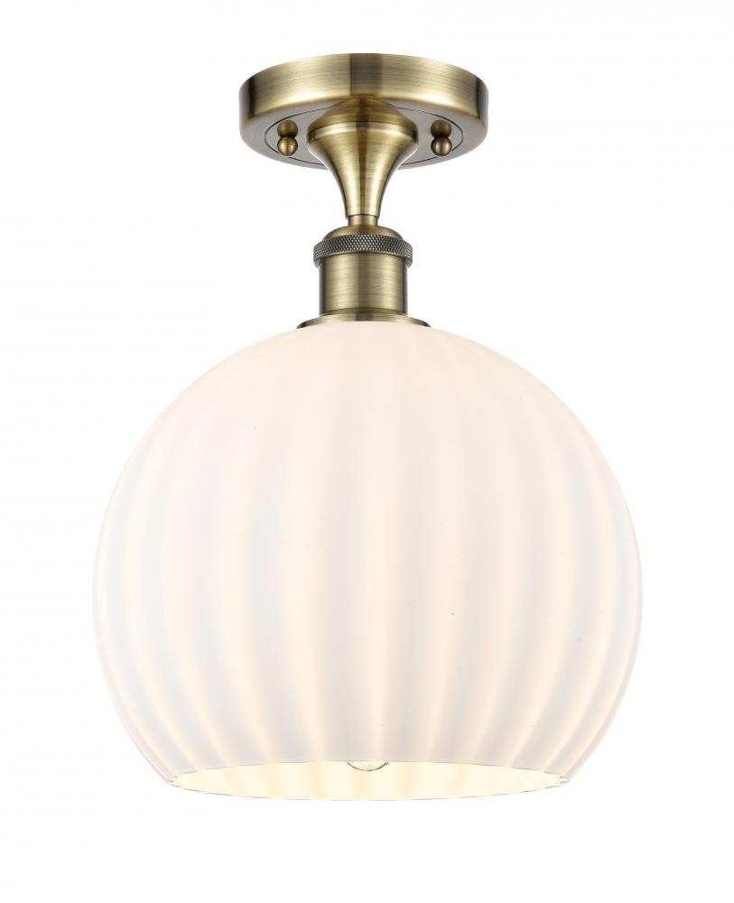 White Venetian - 1 Light - 10 inch - Antique Brass - Semi-Flush Mount