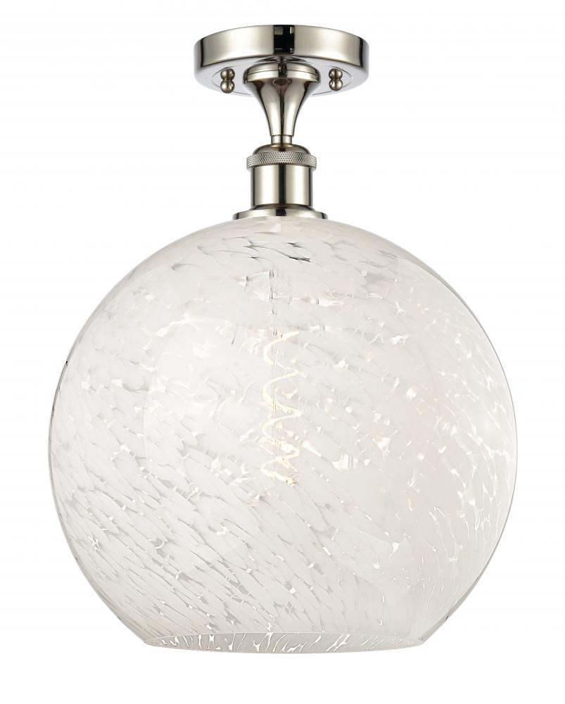 White Mouchette - 1 Light - 12 inch - Polished Nickel - Semi-Flush Mount