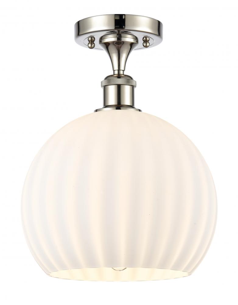 White Venetian - 1 Light - 10 inch - Polished Nickel - Semi-Flush Mount