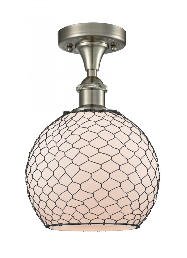 Farmhouse Chicken Wire - 1 Light - 8 inch - Brushed Satin Nickel - Semi-Flush Mount