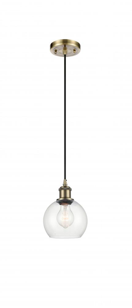 Athens - 1 Light - 6 inch - Antique Brass - Cord hung - Mini Pendant